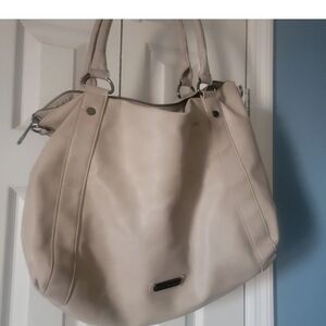 Steve Madden Cream Pebbled PU Leather Boho Large Bag Tote Purse Double Straps